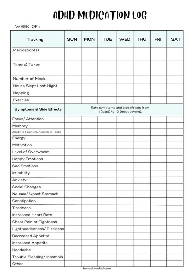 ADHD medication Tracker Printable