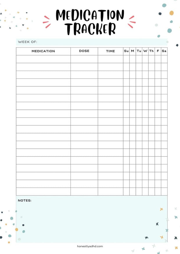 ADHD medication Tracker Printable